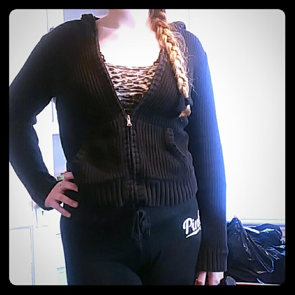 Liz Claiborne  Black zipup knitted hoodie - Picture 1 of 1